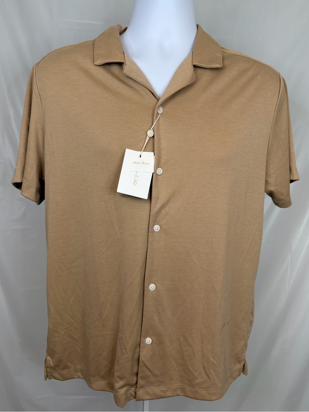 Porter & Ash Modal Blend Camp Collar Button Up Shirt Tan Medium NWT